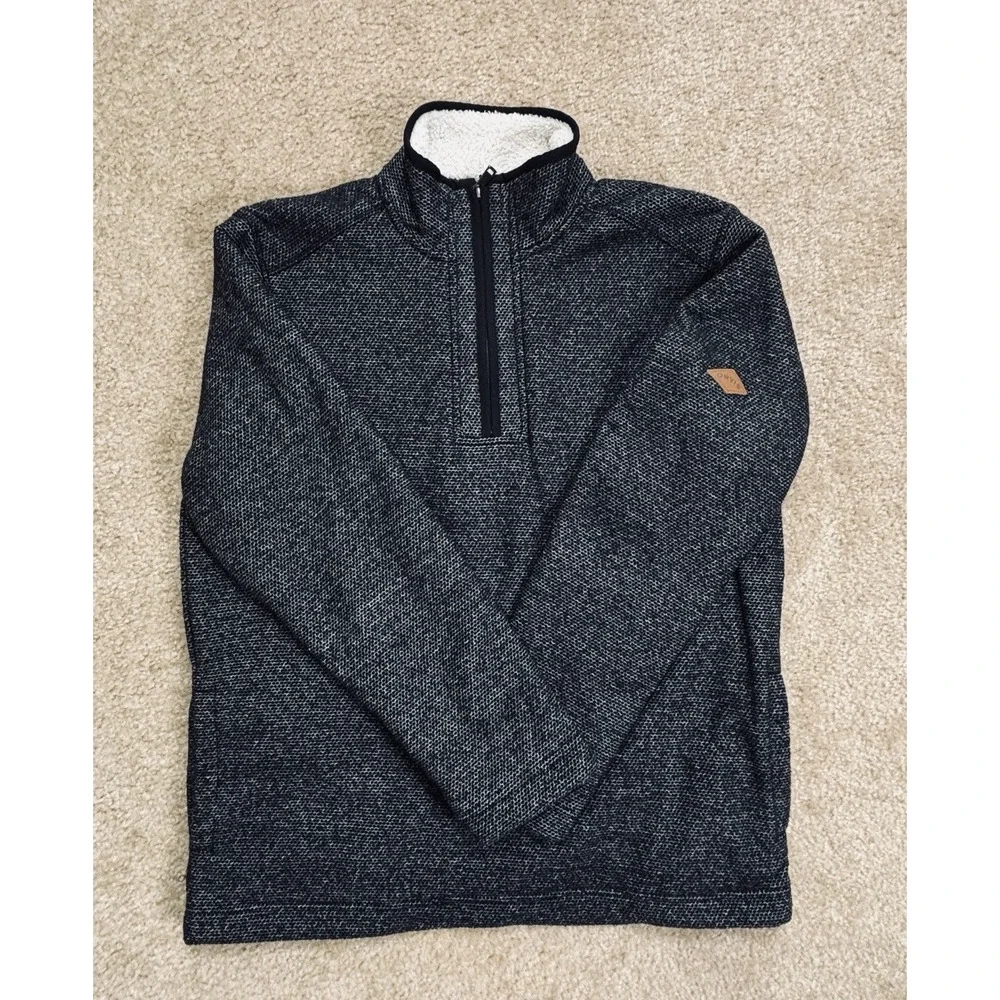 Orvis Brighton Mens Medium Sherpa Fleece Lined Quarter Zip Pullover Sweater Gray